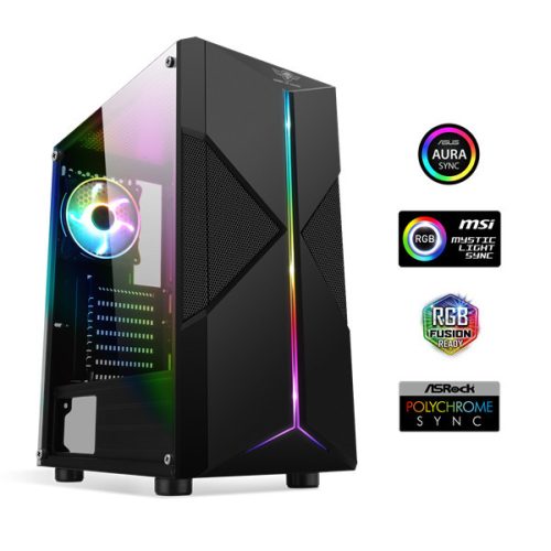 Spirit of gamer számítógépház - clone 3 black (fekete, ablakos, 8x12cm ventilátor, alsó táp,  atx, 1xusb3.0, 2xusb2.0)