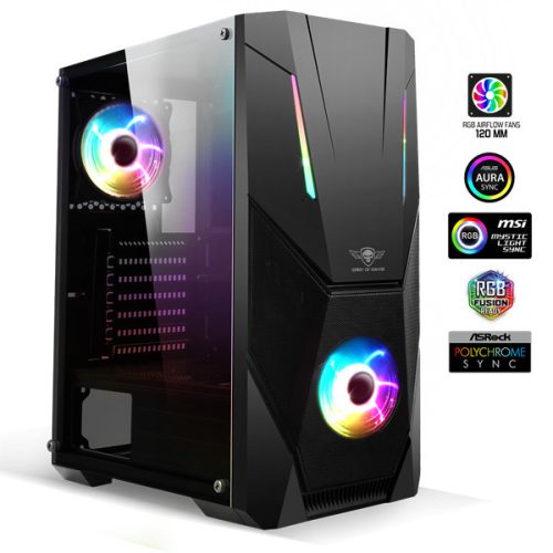 Spirit of gamer computer case - rogue v rgb (black, window, 8x12cm fan, bottom power, atx, 1xusb3.0, 2xusb2.0)