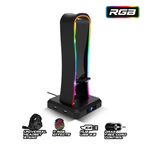 Spirit of gamer fejhallgató állvány - sentinel (4xusb2.0, kábelvezetés, csúszásmentes talp, 11 rgb preset)