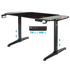   Spirit of gamer gamer asztal - headquarter 800 (mdf lap, fém lábak, fekete, rgb led háttérvilágítás, 140 x 60 x 1,6 cm)