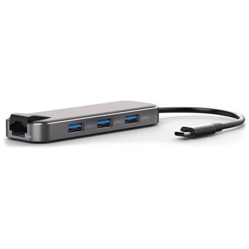 Bluestork usb hub - hub-office (usb-c to 3xusb 2.0 port + 1xusb-c + 1xhdmi + 1xrj45, grey)
