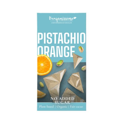 Benjamissimo bio vegán csokoládé pisztáciás tahinivel és narancsolajjal, hozzáadott cukor nélkül, édesítőszerrel 60g