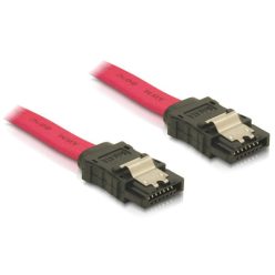   Delock kábel - 84302 (sata ii, egyenes/egyenes csatlakozó (fémlappal), max.: 3gbps, piros, 50cm)