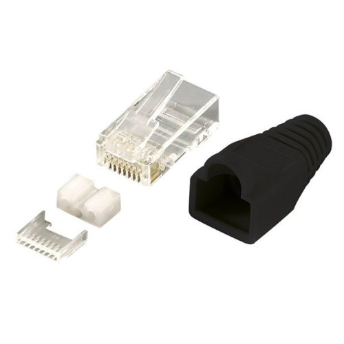 Rj45 cat6 árnyékolt csatlakozó dugó, fekete, 100db/csomag