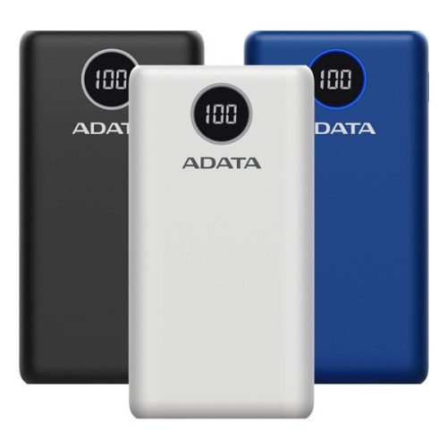Adata akkubank - p20000qcd 20000mah (powerbank, 2xusb-a, 1xusb-c, kijelző, kék)