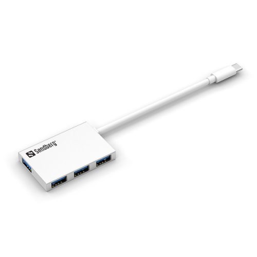 Sandberg usb hub - usb-c to 4xusb3.0 pocket hub (silver; usb-c input; 4port usb3.0 output, aluminium)