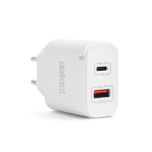 Delight telefon töltő  - 1db type-c + 1db usb pd20w gyorstöltéssel, fehér
