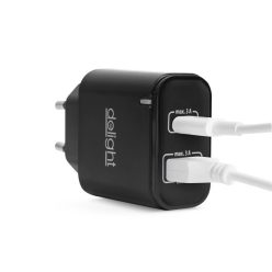   Delight telefon töltő  - 1db type-c + 1db usb pd20w gyorstöltéssel, fekete