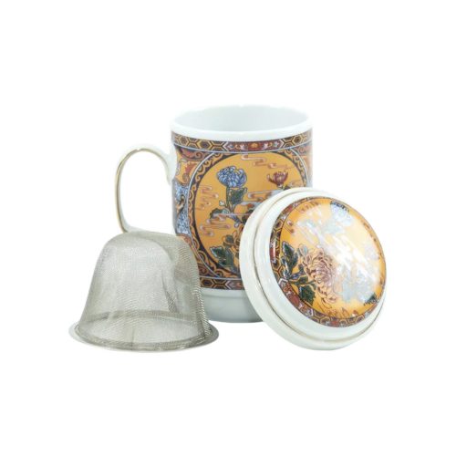 Teacup with lid metal filter gold plated big tea 1 piece