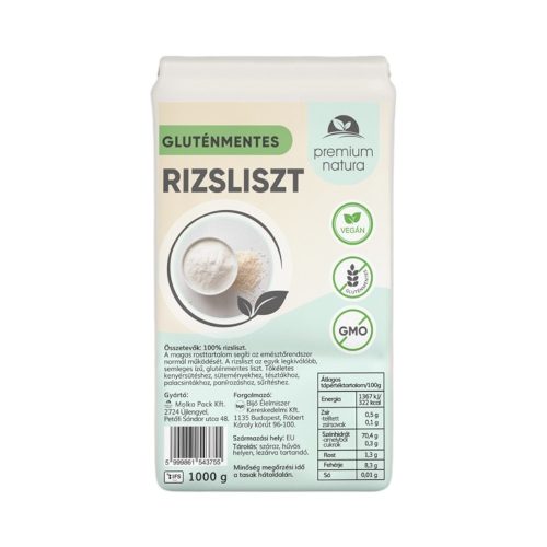 Premium natura gluténmentes fehér rizsliszt 1000 g