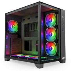   Njoy computer case - aura (black, window, atx, 7x12cm, 2xusb3.0, 1x usb-c)