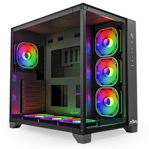 Njoy computer case - aura (black, window, atx, 7x12cm, 2xusb3.0, 1x usb-c)