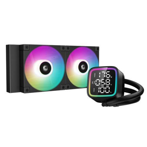 Deepcool cpu water cooler - ld240 (max 21db; max. 122,39 m3/h; 2x12cm, led kijelző, fekete)