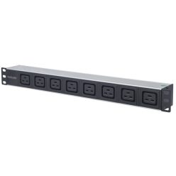   Manhattan elosztó - 19" 1u rackmount elosztó, 8db c19 aljzat, 2m eltávolítható kábel, ki-be kapcsológomb