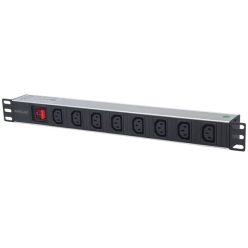   Manhattan elosztó - 19" 1u rackmount elosztó, 8db c13 aljzat, 2m eltávolítható kábel, ki-be kapcsológomb