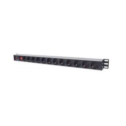  Manhattan elosztó - vertikális rackmount elosztó, 12 aljzat, 1.6m, túláram elleni védelem, ki-be kapcsológomb