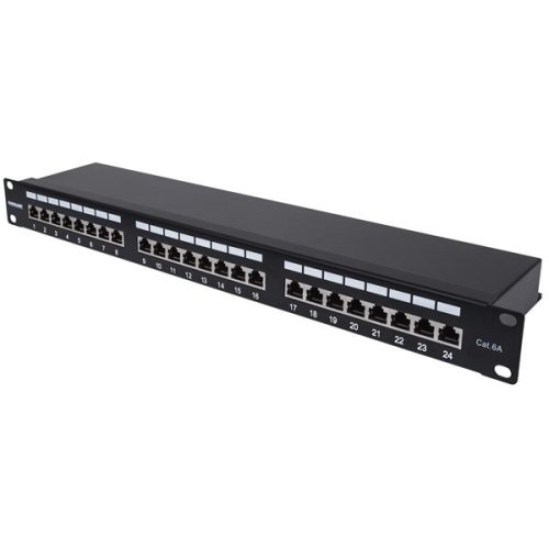 Manhattan patch panel - cat6a ftp árnyékolt patch panel, 24 portos, 1u,  fekete