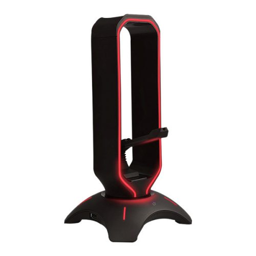 Rampage fejhallgató állvány - rm-h66 guard (fekete, műanyag, usb hub, egérkábel tartó, rgb)