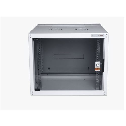 Legrand rackszekrény - 19" fali kivitel (9u, 495x600x600, szürke,egyrekeszes, üvegajtós, készre szerelt, max.65 kg)