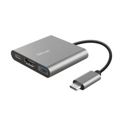   Trust kábel átalakító - dalyx 3in1 multiport usb-c (szürke, aluminium, usb-c apa / hdmi+type-c+usb3.1 anya)