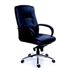  Főnöki szék, hintamechanikával, fekete bőrborítás, króm lábkereszt, MAYAH "Enterprise"