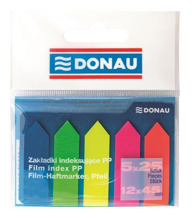 Marking label, plastic, arrow shape, 5x25 sheets, 12x45 mm, DONAU, neon colour