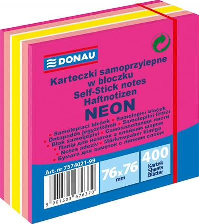 Sticky note pad, 76x76 mm, 400 sheets, DONAU, neon-pastel mix, pink shades