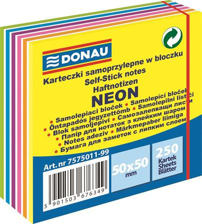 Sticky note pad, 50x50mm, 250 sheets, DONAU, white and neon colours