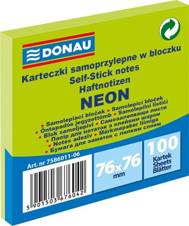 Sticky note pad, 76x76 mm, 100 sheets, DONAU, neon green