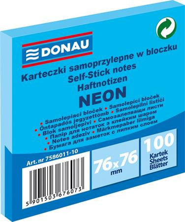 Sticky note pad, 76x76 mm, 100 sheets, DONAU, neon blue