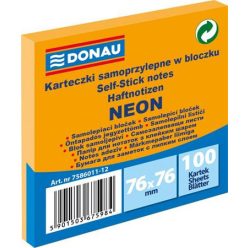 Sticky note pad, 76x76 mm, 100 sheets, DONAU, neon orange