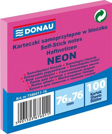Sticky note pad, 76x76 mm, 100 sheets, DONAU, neon pink