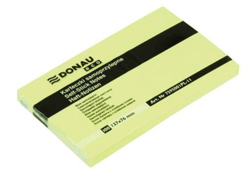 Sticky note pad, 127x76mm, 100 sheets, DONAU "ECO", yellow