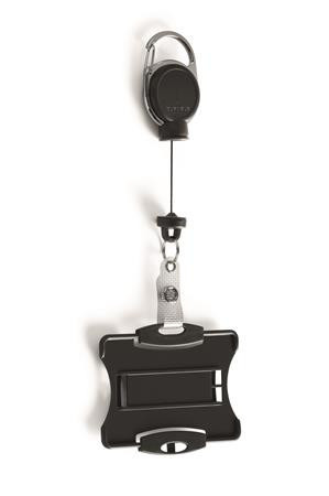 Identity card holder, pull-out, with carabiner, DURABLE "Extra strong", with card holder, black