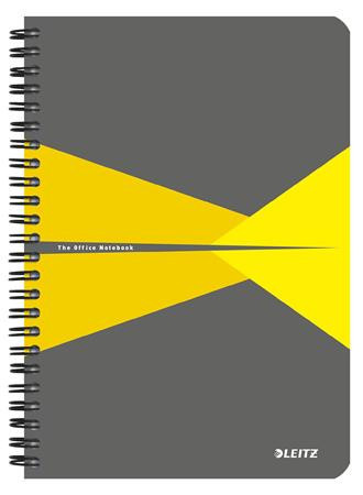 Spiral notebook, A5, ruled, 90 pages, laminated cardboard cover, LEITZ "Office", grey-yellow