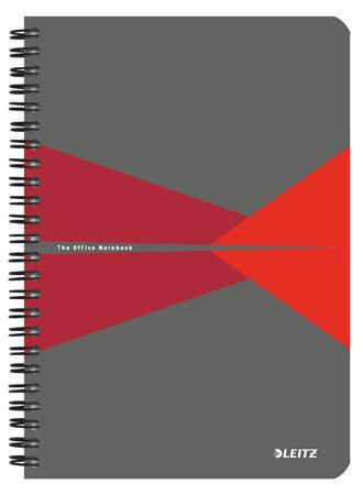 Spiral notebook A5, checkered, 90 pages, PP cover, LEITZ "Office", grey-red