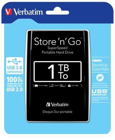 2.5" HDD (hard disk), 1TB, USB 3.0, VERBATIM, black