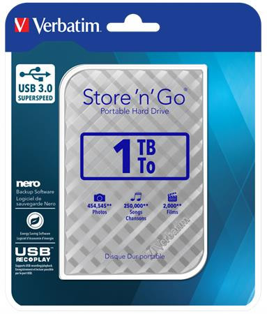 2.5" HDD (hard disk), 1TB, USB 3.0, VERBATIM "Store n Go", silver