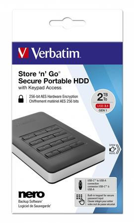 2.5" HDD (hard disk), 2TB, USB 3.1, password encryption, VERBATIM "Secure Portable", black