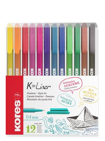 Needle felt set, 0,4 mm, KORES "K-Liner", 12 different colours