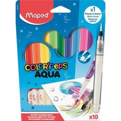   Akvarell filctoll készlet, 3,6 mm, ecsettel, MAPED "Color'Peps Aqua", 10 különböző szín