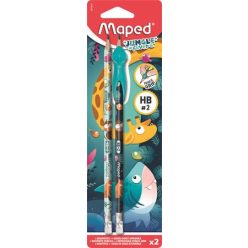   Grafitceruza radírral, HB, háromszögletű, ceruzafogóval, MAPED "Jungle Fever", kétféle minta
