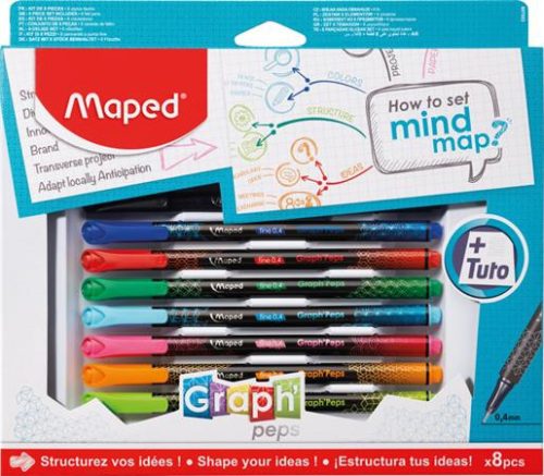 Needle Felt Set, 0,4 mm, MAPED "Graph'Peps - How to Mind Map Box", 8 different colours