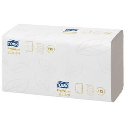   Kéztörlő, Interfold hajtás, H2 rendszer, 2 rétegű, 100 lap, Premium, TORK "Xpress Extra Soft Multifold", fehér