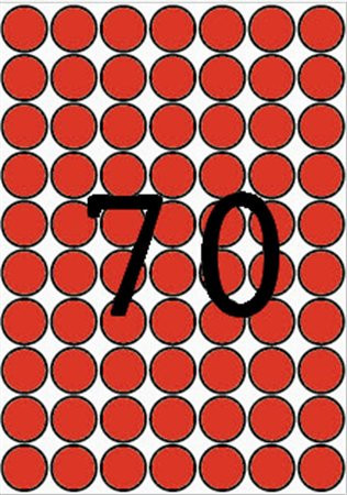 Labels, 19 mm round, colour, A5, APLI, red, 560 labels per pack