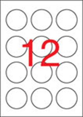 Label, 60 mm round, white, APLI, 1200 labels per pack