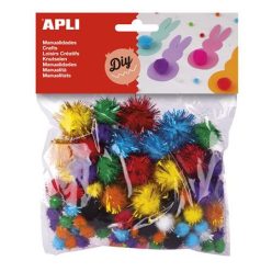 Pom-pom, glitter, APLI "Creative", mixed colours