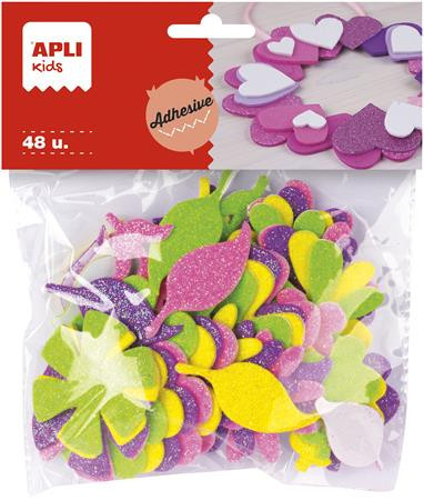 foam rubber, self-adhesive, glittery, flowers, APLI Kids "Eva Sheets", mixed colours