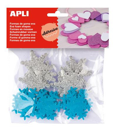 Sponge rubber, self-adhesive, snowflake, glitter, APLI Creative "Eva Sheets", blue and silver
