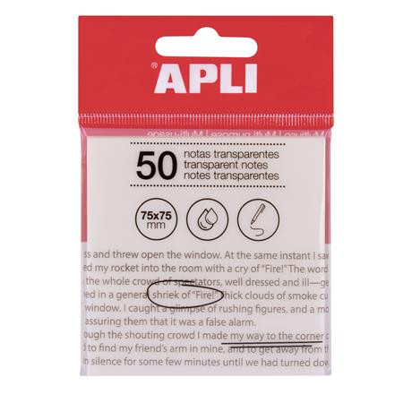 Self-adhesive notepad, transparent, waterproof, 75x75 mm, 50 sheets, APLI, water clear